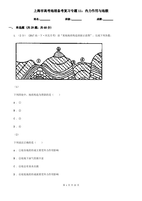 上海市高考地理备考复习专题11：内力作用与地貌