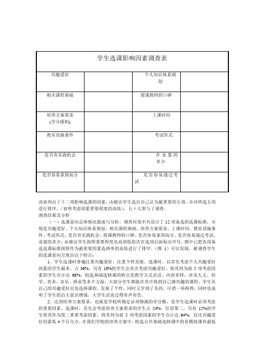 学生选课影响因素调查表