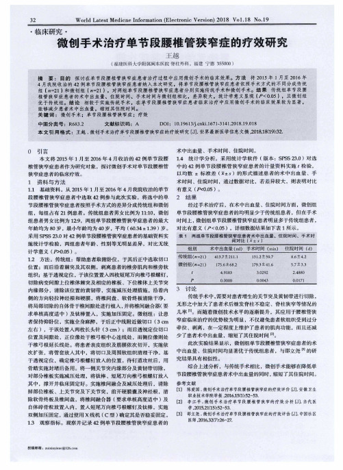 微创手术治疗单节段腰椎管狭窄症的疗效研究