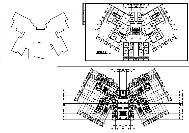 高层塔式居民住宅楼户型建筑设计图纸