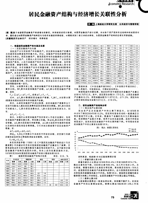 居民金融资产结构与经济增长关联性分析