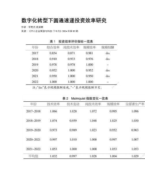 数字化转型下圆通速递投资效率研究