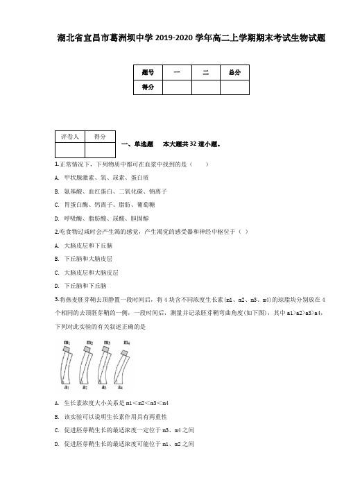 湖北省宜昌市葛洲坝中学2019-2020学年高二上学期期末考试生物试题