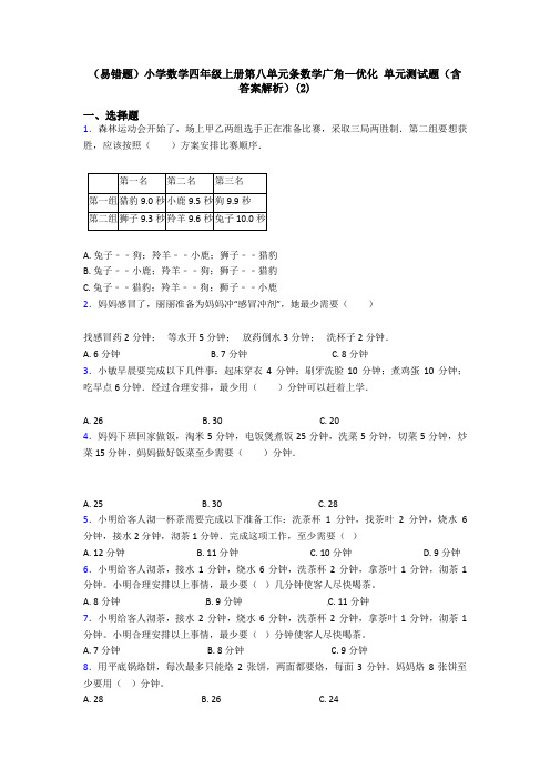 (易错题)小学数学四年级上册第八单元条数学广角—优化 单元测试题(含答案解析)(2)