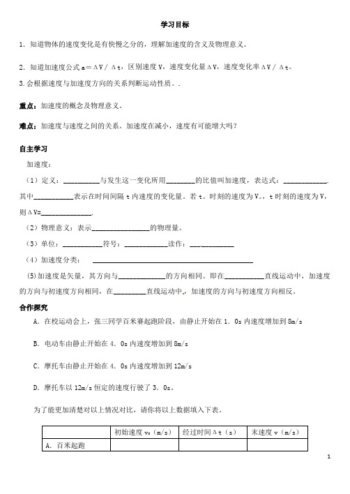 山东省德州市乐陵一中高中物理 1.5速变化快慢的描述 加速1导学案 新人教版必修1