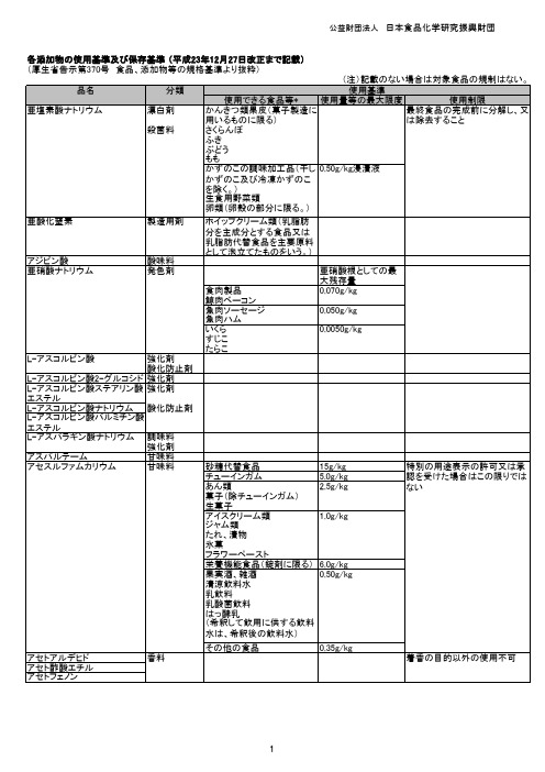 日本食品添加剂使用基准