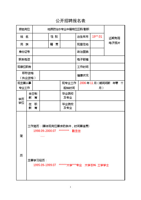 公开招聘报名表【模板】