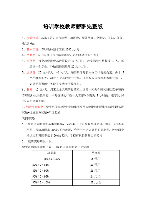 幼儿园  培训学校教师薪酬完整版(制度)