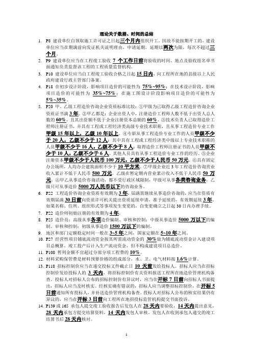 江苏2013年造价员理论考试关于时间、数据的整理资料