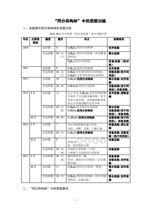 全国卷“同分异构体”考点的分析与建议