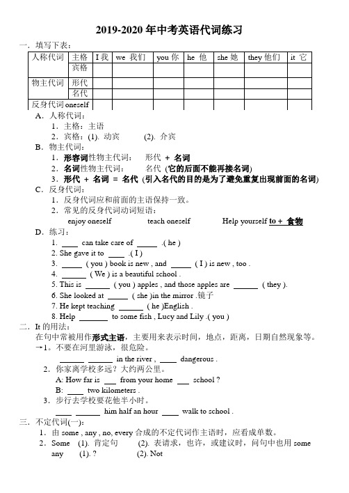 2019-2020年中考英语代词练习