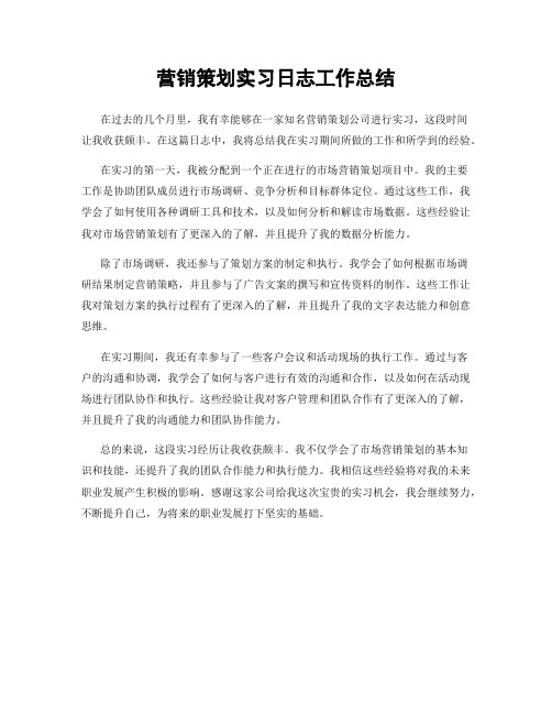 营销策划实习日志工作总结