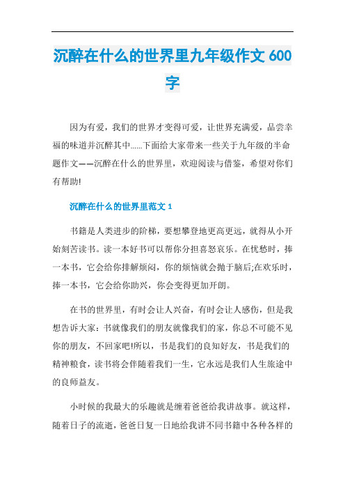 沉醉在什么的世界里九年级作文600字