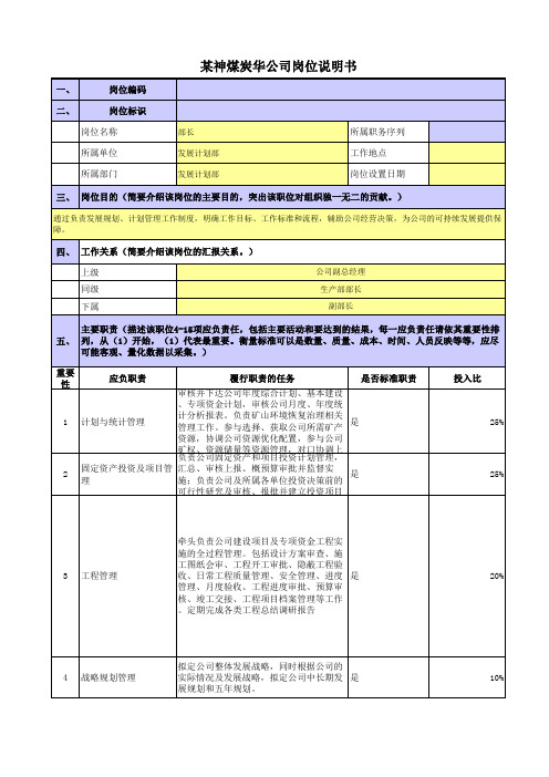 某五大电力煤炭公司岗位说明书发展计划部部长