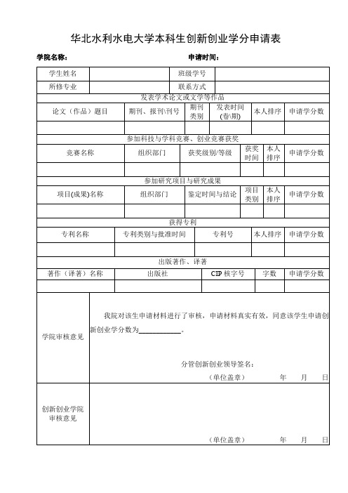 华北水利水电大学本科生创新创业学分申请表