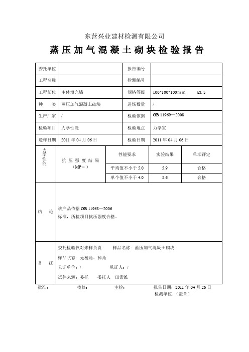 蒸压加气块报告格式