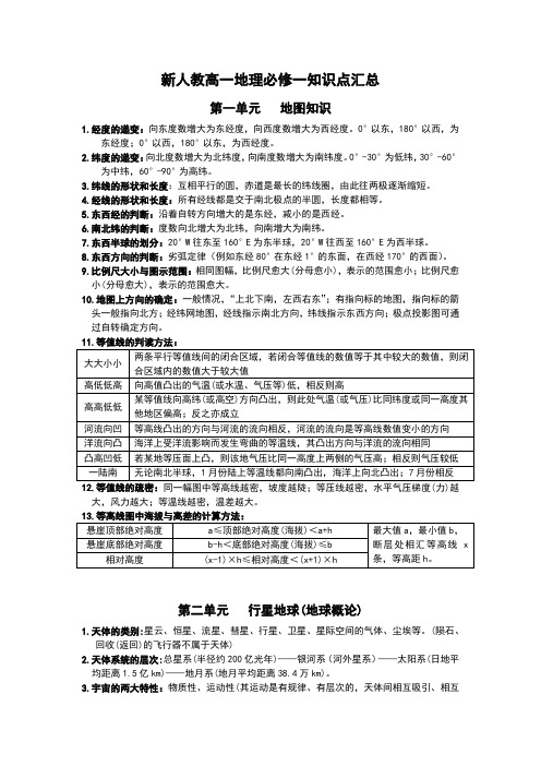 新人教高一地理必修一知识点汇总