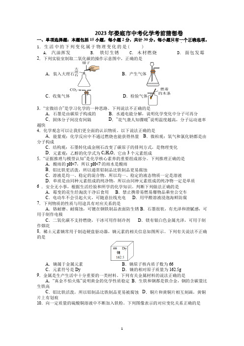 2023年湖南省娄底市中考化学考前猜想卷