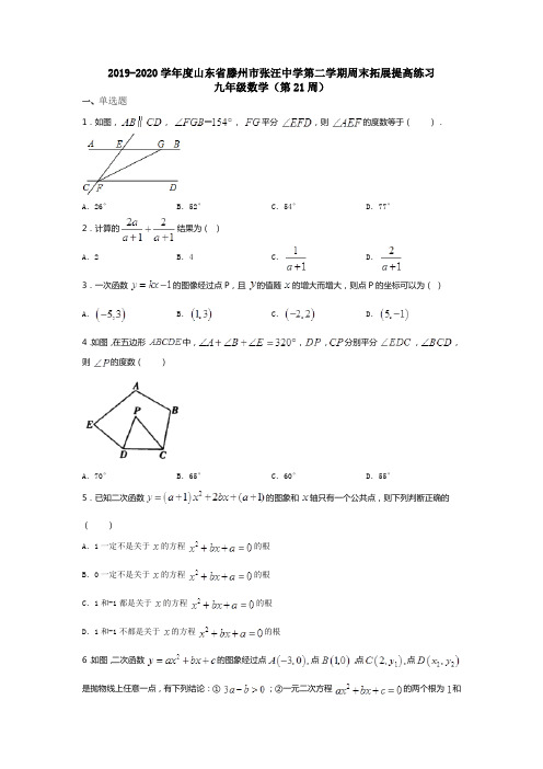 2019-2020学年度山东省滕州市张汪中学第二学期九年级数学周末拓展提高练习(第21周)(无答案)