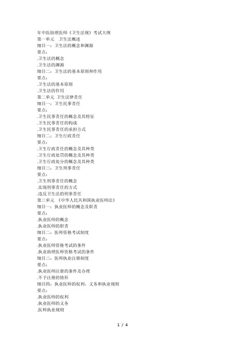 年中医助理医师《卫生法规》考试大纲