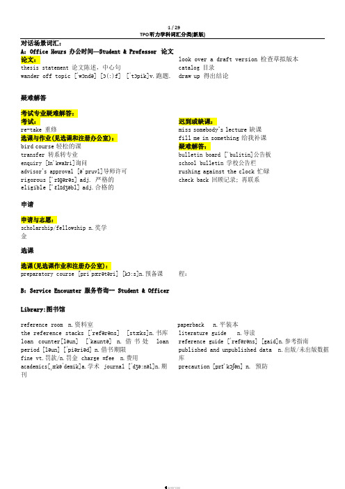 TPO听力按学科分类词汇