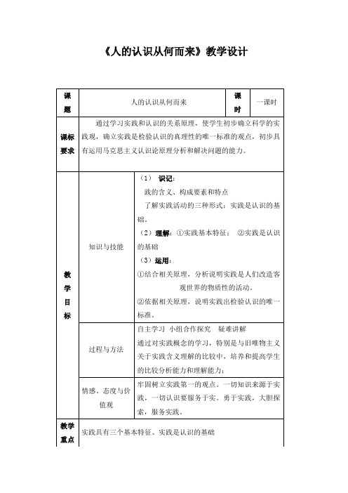 人的认识从何而来教学设计