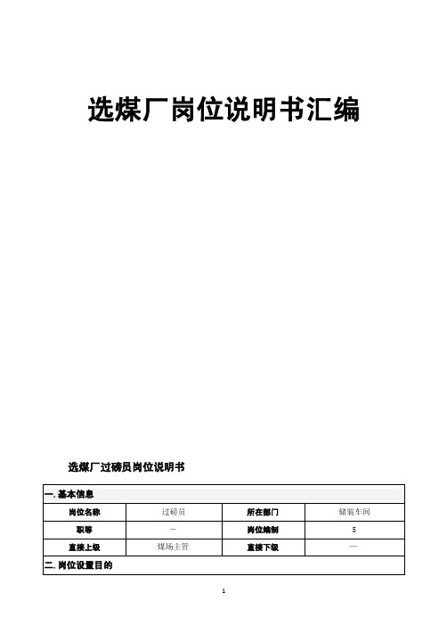 选煤厂过泵、煤场、捡矸等管理人员岗位说明书