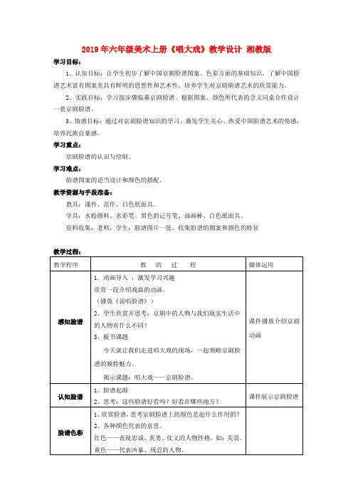 (小学教育)2019年六年级美术上册《唱大戏》教学设计 湘教版