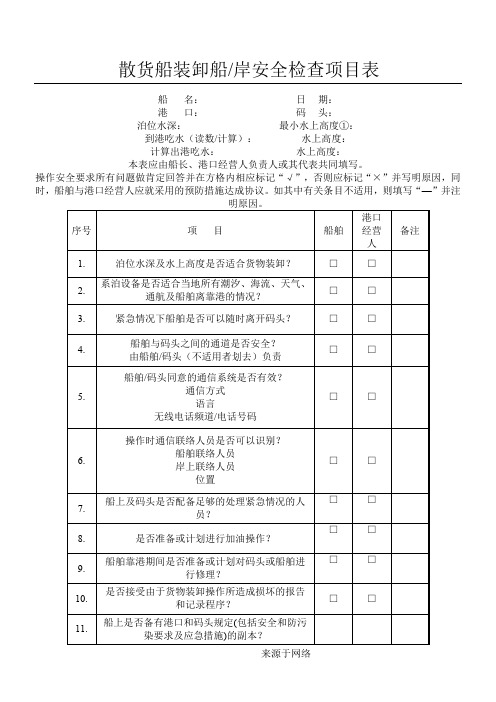 散货船装卸船岸安全检查项目表格模板