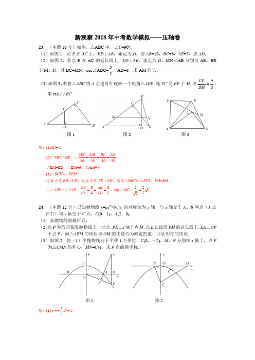 11-新观察2018年中考数学模拟——压轴卷(压轴题)