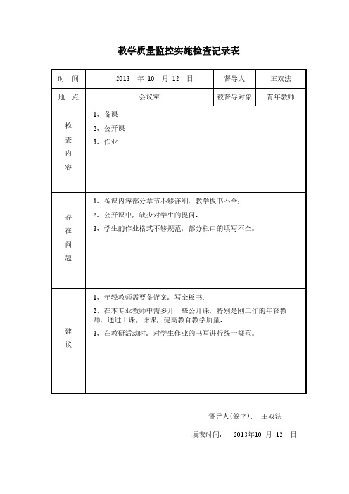 【VIP专享】教学质量监控制度实施检查记录表