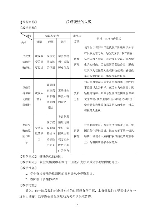 课程名称戊戌变法的失败精品教案