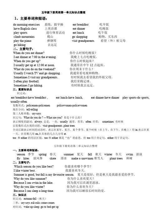 最新人教版五年级下册英语知识点(非常有用)