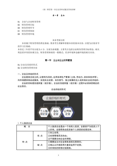 (新)财管第一章总论资料试题及答案讲解