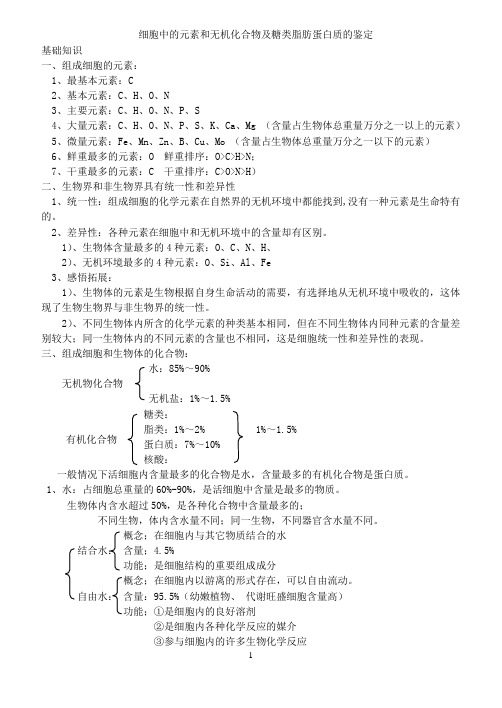 细胞中的元素和无机化合物及糖类脂肪蛋白质的鉴定