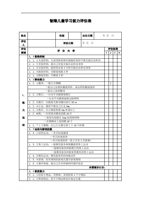 智障儿童学习能力评估表