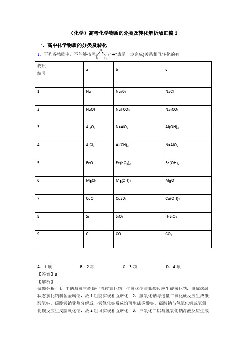 (化学)高考化学物质的分类及转化解析版汇编1