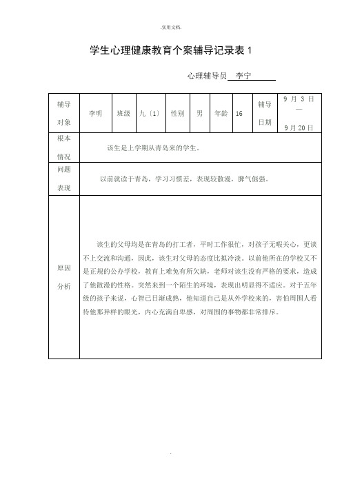 学生心理健康教育个案辅导记录表模版