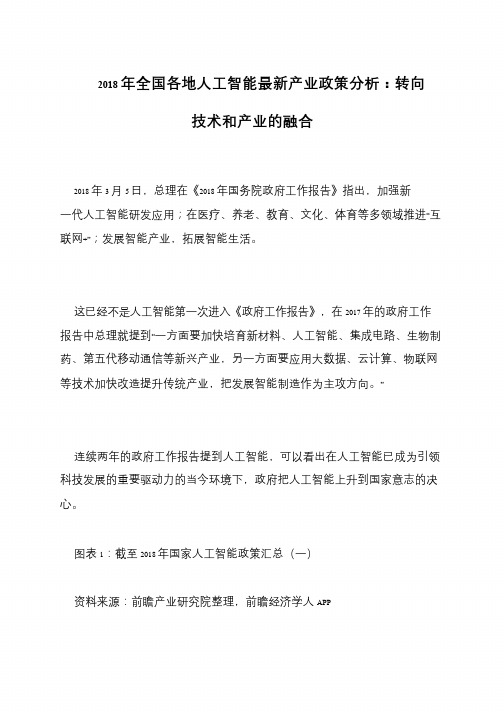 2018年全国各地人工智能最新产业政策分析:转向技术和产业的融合