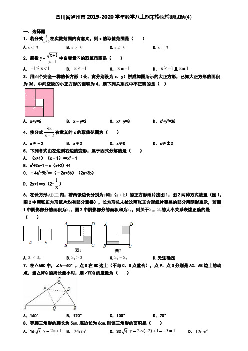 四川省泸州市2019-2020学年数学八上期末模拟检测试题(4)