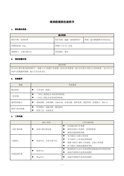 1-培训经理岗位说明书
