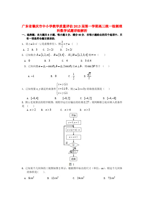 广东省肇庆市2013届高三数学第一学期统一检测试题 理(详细解析)