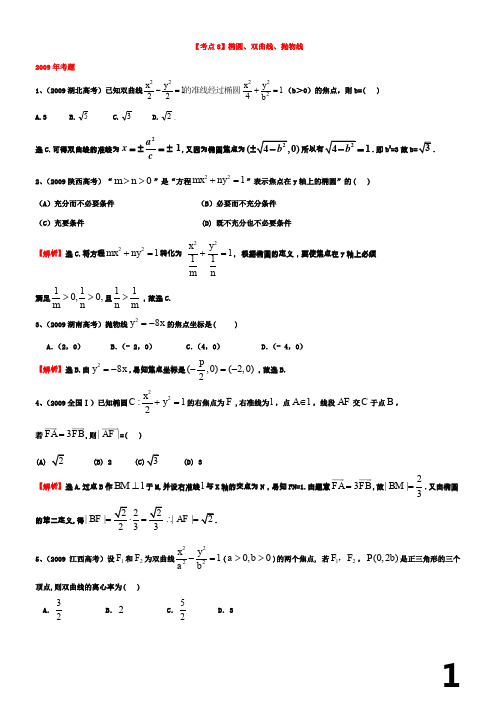 高中数学椭圆、双曲线、抛物线历年真题及详解