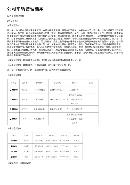 公司车辆管理档案