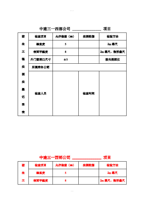 项目实测实量数据上墙张贴表