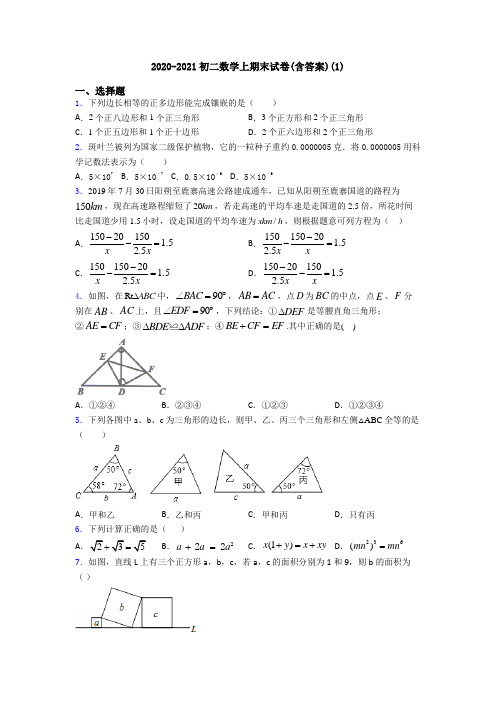 2020-2021初二数学上期末试卷(含答案)(1)