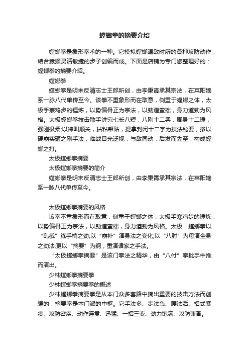 螳螂拳的摘要介绍