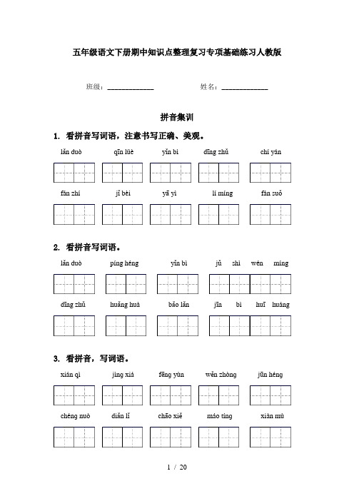 五年级语文下册期中知识点整理复习专项基础练习人教版