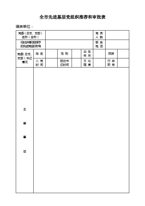 全市先进基层党组织推荐和审批表