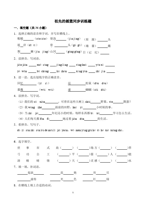 祖先的摇篮同步训练题(含有详细解析)